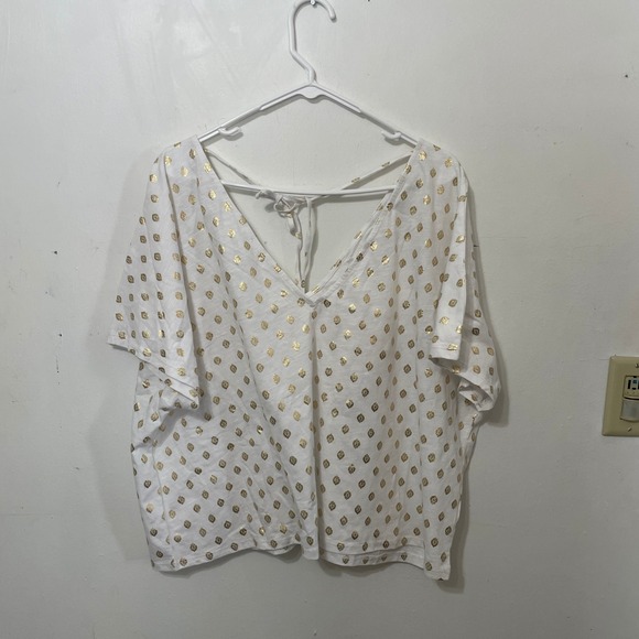 Boden Tops - Boden White Gold Metallic Foil Print Tie Back Top Slub US 20-22 NWT